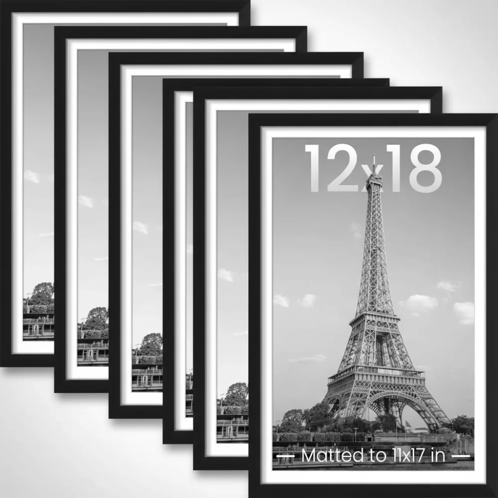 مجموعة من 5 إطارات صور سوداء مقاس 12 × 18 مع حصيرة، عرض جاليري لديكور المكاتب المنزلية