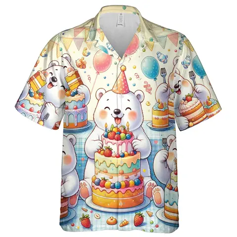 Camisa con estampado 3D de oso Polar para hombre, Blusa de manga corta con solapa, Animal encantador, amantes de los osos, regalo de cumpleaños