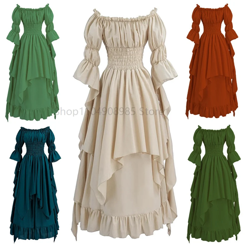 

Women Gothic Witch Dress Medieval Renaissance Costume Victorian Shoulder Off Sexy Dress for Halloween Party