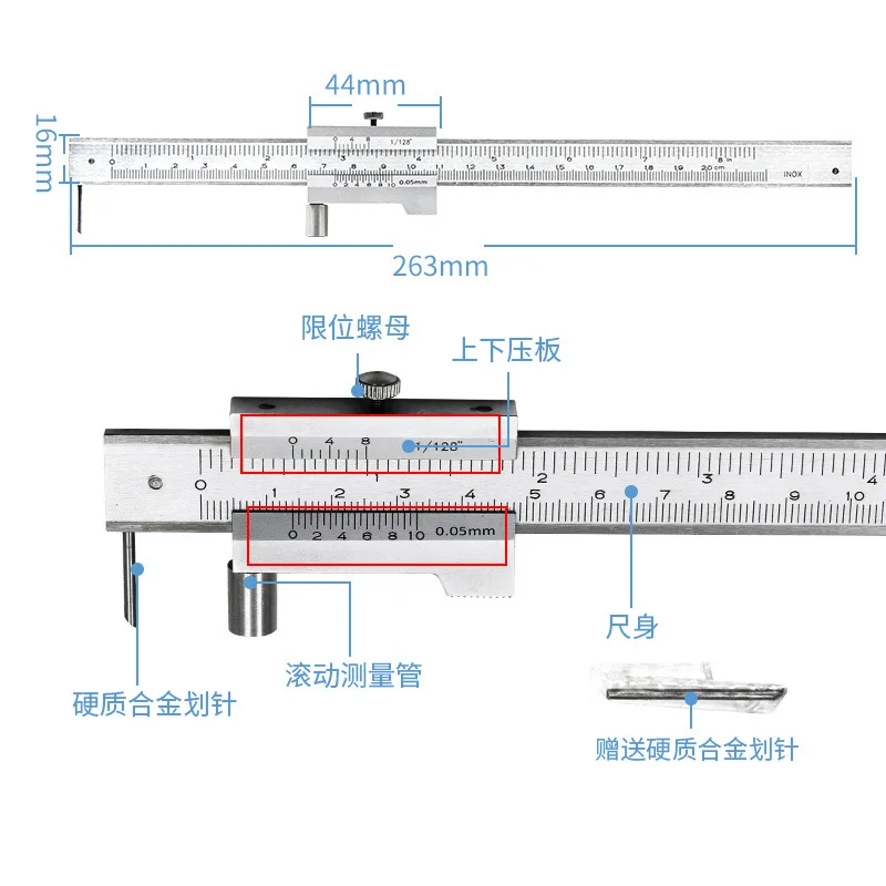 0-200mm/0-300MM/0-400MM/0-500MM Marking Vernier Caliper Scriber Stainless Steel Gauging Ruler Measuring Instrument Tools