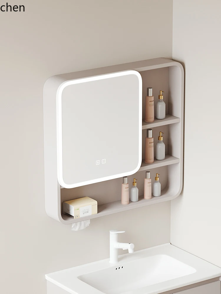 

QZT Aluminum Smart Arc Bathroom Mirror Cabinet Wall-Mounted Storage Organizer Defogging Mirror
