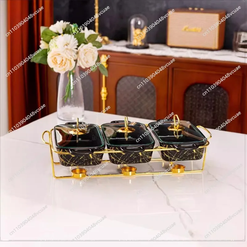 Three-grid Binaural Ceramic Baking Pan for Marble Heating Soup Pot Dry Pot 3pcs Bake Ware