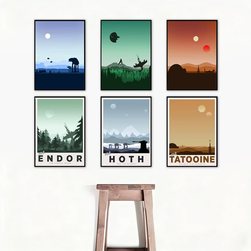 Minimalist Space Wars Travel Landscape Poster Tatooine Hoth Endor Wall Art Print Fans Gift Canvas Painting Home Room all Decor