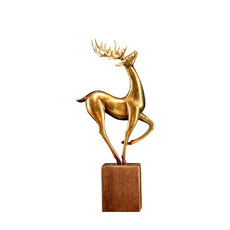

Бронзовые золотые годы Fulu Yingmen олень латунный орнамент медный олень орнамент офисный настольный дисплей подарок на открытие компании