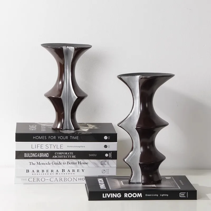 Wabi Sandy Wind Dark Red Silver Plated Bamboo Ceramic Vase Coffee Table Dining Table Negotiation Table Flower Arranger
