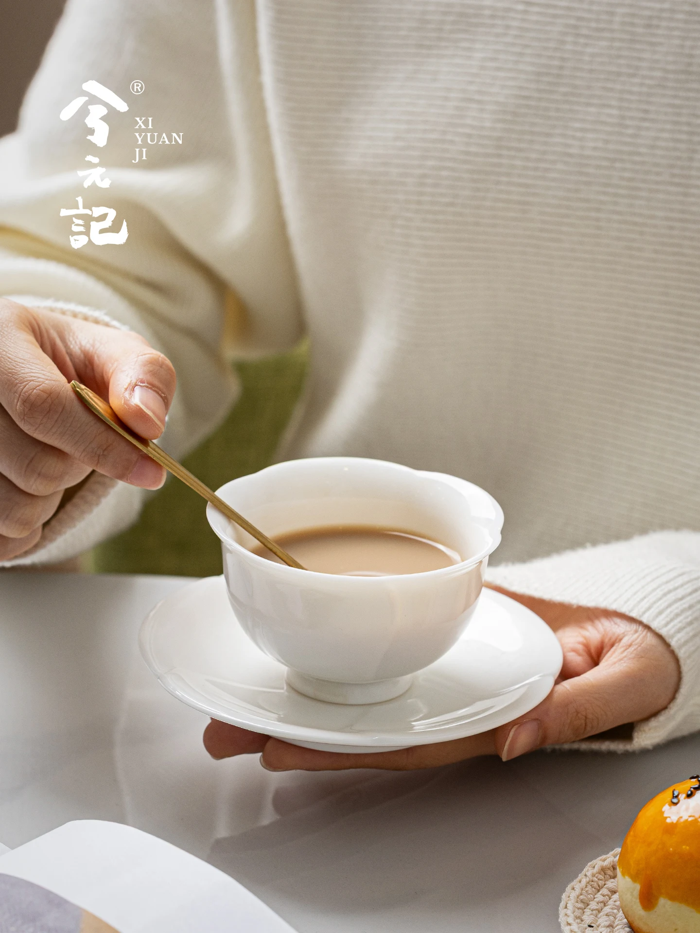 Mutton Fat Jade Large Petal Ceramic Coffee Cup Women's Personal Special High-End Exquisite Latte
