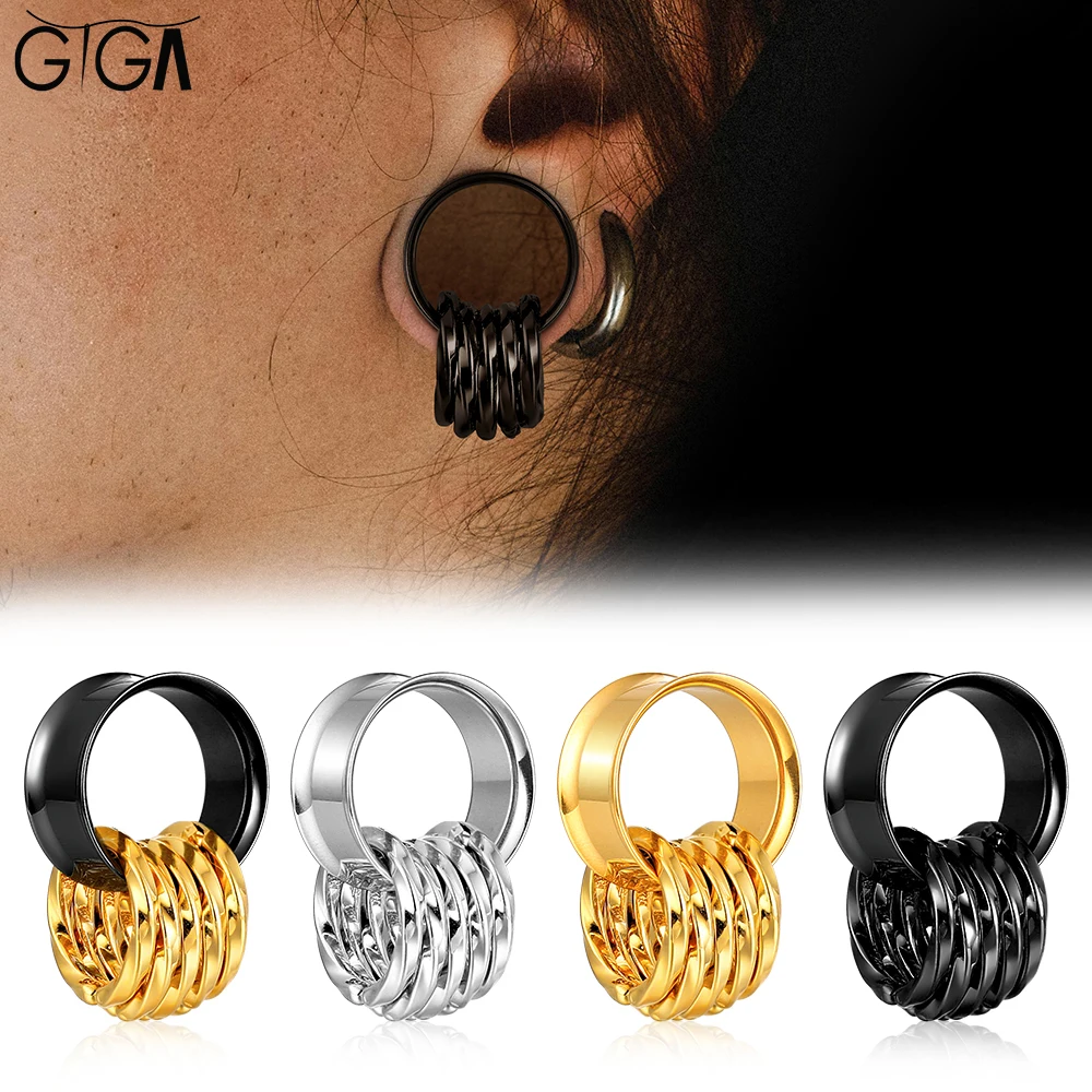 

Giga 2PCS 316L Stainless Steel Ear Tunnels with 5 Loops for Stretched Ears Plugs Guages Expander Earrings Body Piercing Jewelry