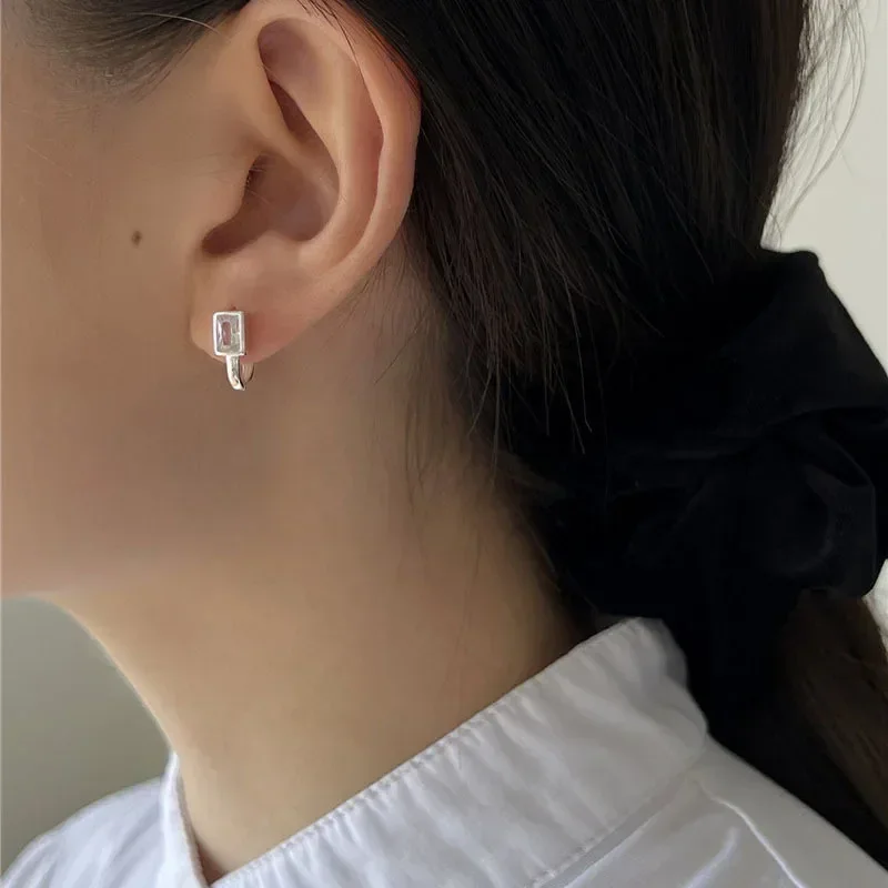 Minimalist Geometric White Zircon Earrings for Women Girl Korean Fashion New Fashion Jewelry Accessories Ladies Gift Party image 5