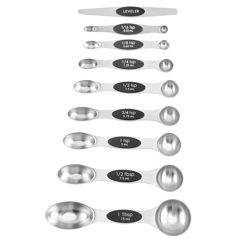 8Pcs Magnetic Dual-End Measuring Spoons Set, Stainless Steel with Scale, N45 Magnet for Baking & Cooking, Fits Most Spice Jars