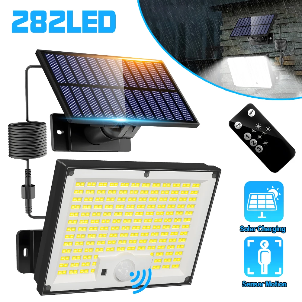 

282 LED Solar Outdoor Motion Lights Solar Flood Lights Solar Powered Security Lights With Motion Sensor Spotlights for Garden