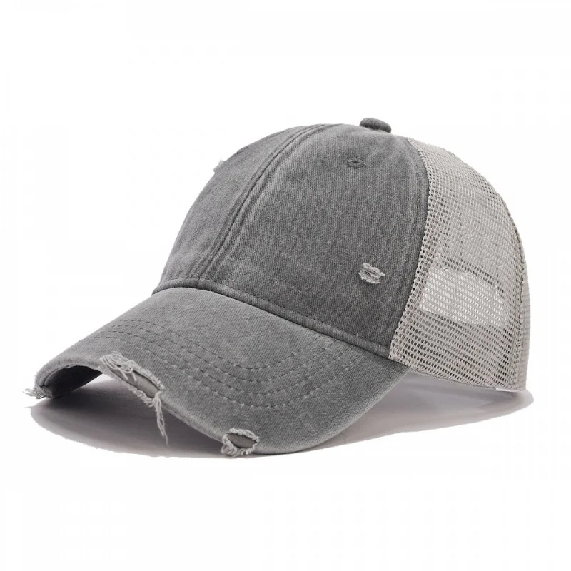 Women Fashion perforated baseball cap pure cotton washed soft top mesh duckbill caps men's summer sun protection outdoor hats