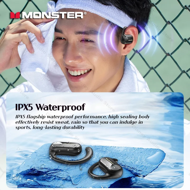 Monster OWS Wireless Bluetooth 5.4 cuffie auricolari sportivi a conduzione d\'aria Open Ear 31H ENC Noise Cancelling ganci per le orecchie IPX5