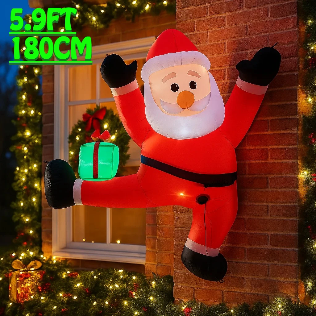 5.9FT تسلق سانتا كلوز نفخ زينة عيد الميلاد عيد الميلاد زخرفة أضواء في الهواء الطلق ساحة المنزل عطلة ديكور الحفلات لعبة العملاق