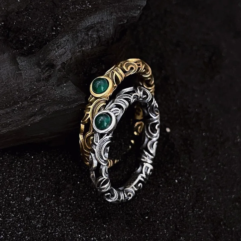 925 Silver Open Finger Ring Flower Leaf Design Green Golden Vintage Stackable For Women Girl Jewelry Gift Dropship Wholesale
