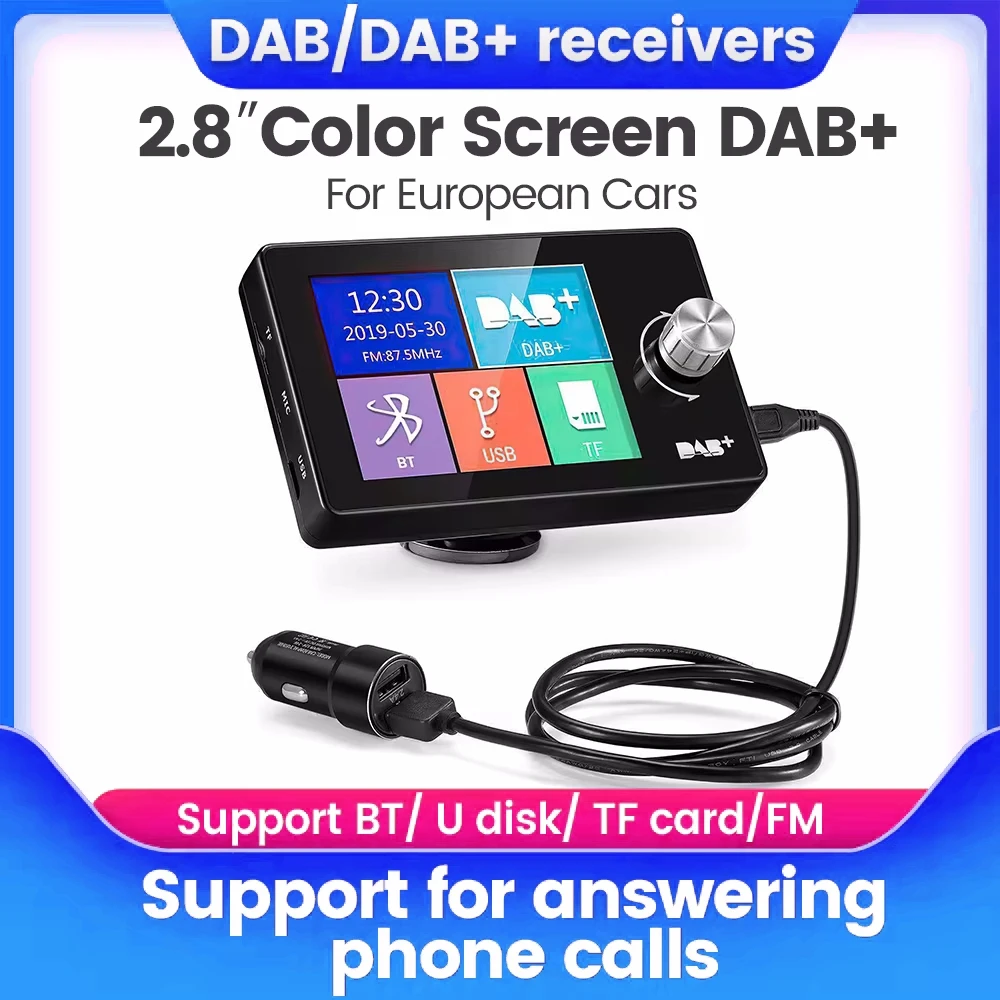 DAB+ Car Digital Radio FM Receiver BT SD TF MP3 Player 2.8 Inch Screen DAB for European Car Audio Signal Broadcasting Phone Call