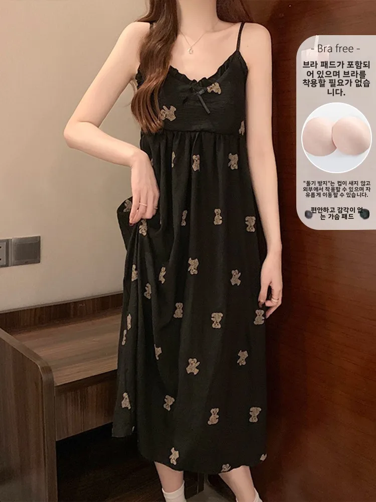 

Cloud Cotton Sp Dr женская летняя новая милая тонкая домашняя одежда с нагрудником в стиле ретро Spwear V-Ne Long Sve