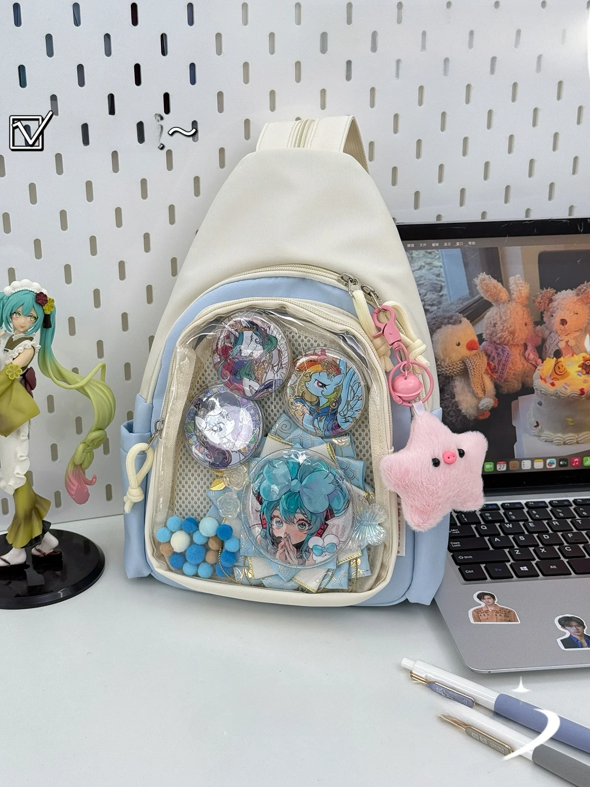 

Trendy Japanese Girl Large Appetite Pain Bag Transparent Double oulder Crossbody Bag Barleycorn Multi-Functional Chest Bag