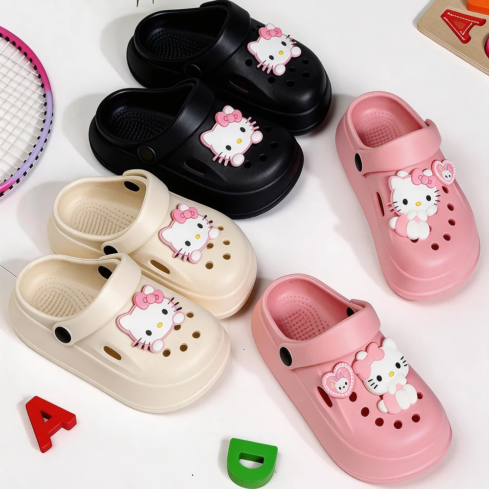Summer Kids Slippers Girl Home Flat Cute Sanrio Hello Kitty Shoes House Shoes Casual Beach Fashion Footwear Sandals