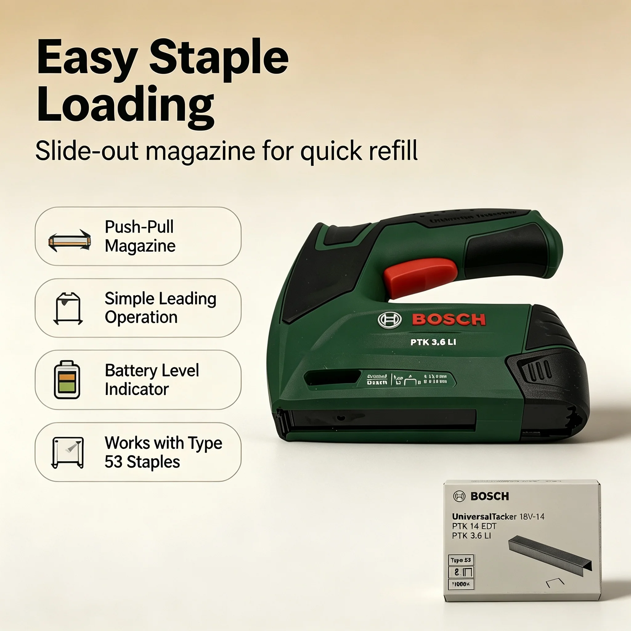 Bosch PTK 3.6 Li Cordless Nail Gun  Fine Nails Tacker Furniture Staple Gun for Frame Staple Woodworking Diy Upholstery
