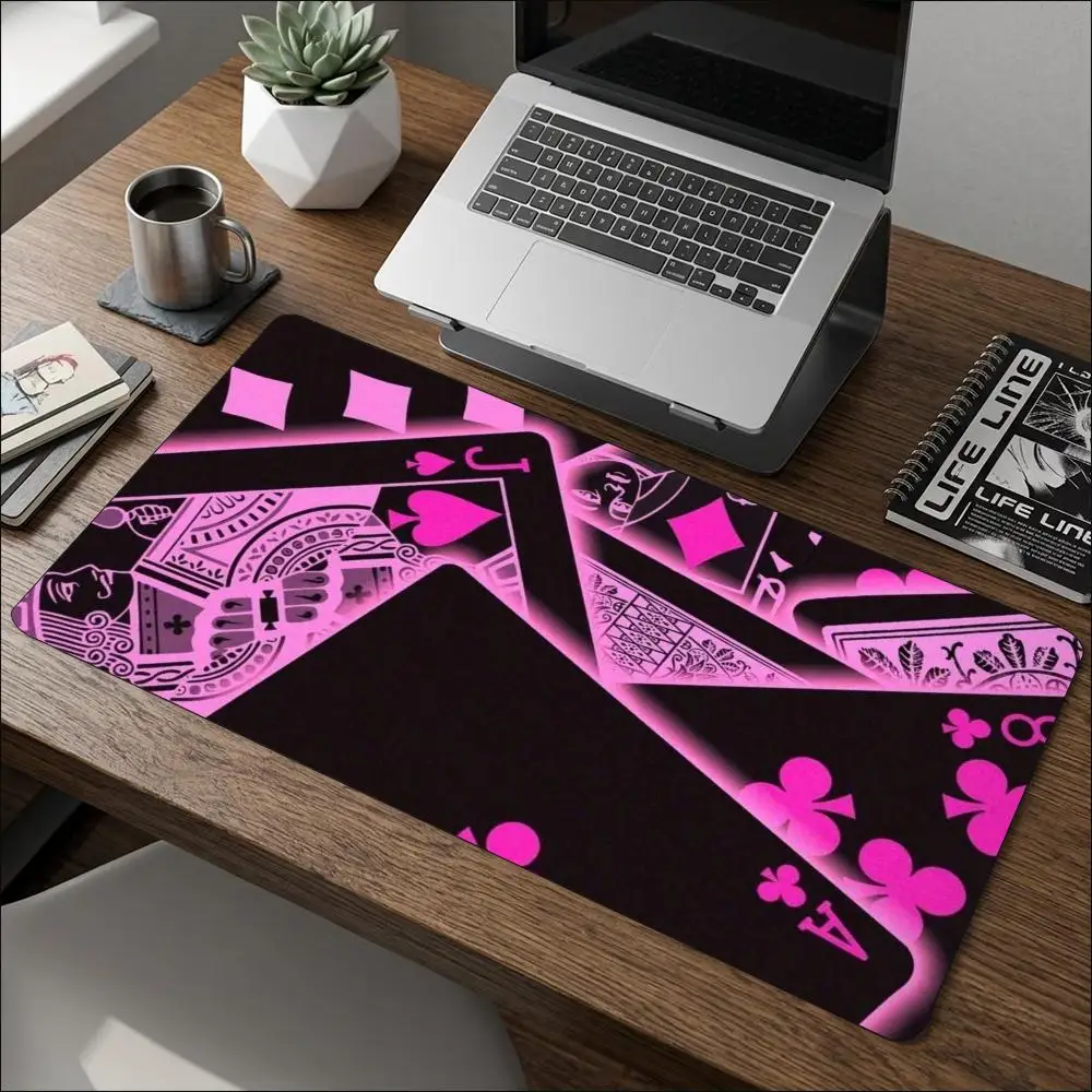 Neon Pink Poker Card Large Mouse Pad Non Slip Rubber Desk Mat for Laptop Keyboard Gaming and Unique Modern Desktop Use