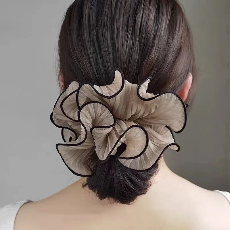 Elegante Chic Französisch Chiffon Haarband Frau Elastische Kopf Seil Plissee Elastische Haar Bands Federn Koreanische Haar Zubehör – Detail 1