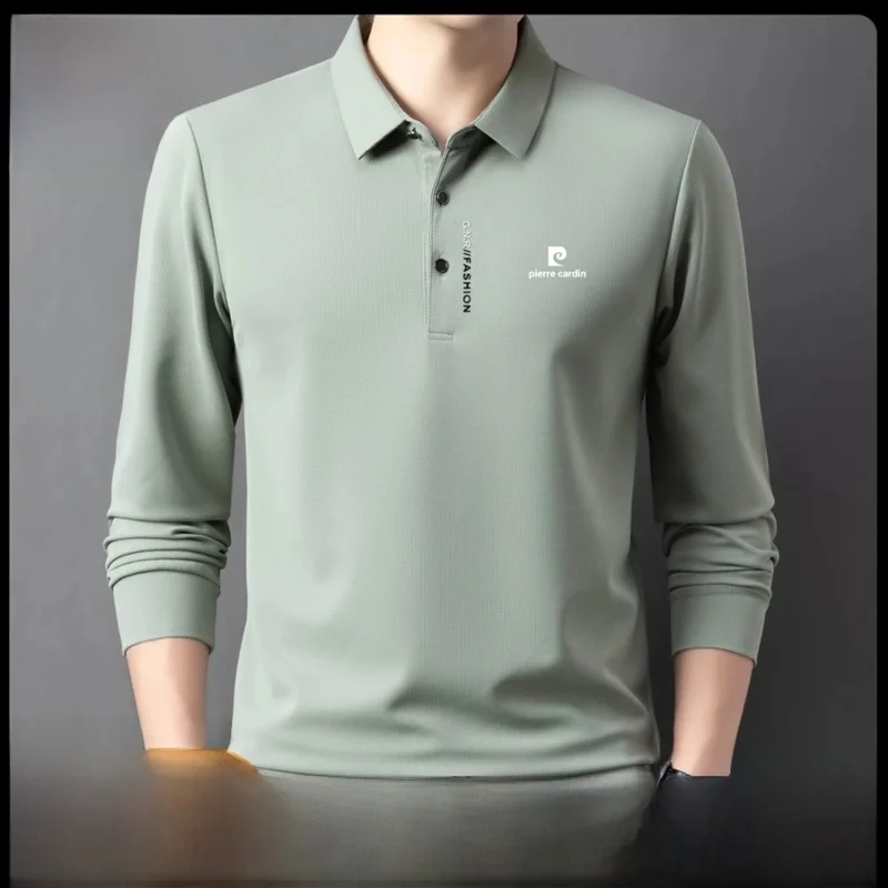 

Pierre Cardin 2025 New Men's Long Sve Silk irt Casual Loose Thin Flip Collar T-irt Faion Urban Sle Breathable