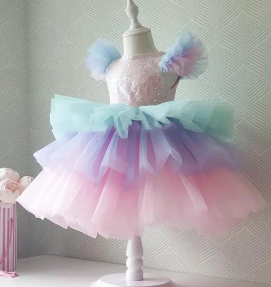 

Toddler Baby Girl Dress Tiered Puffy Skirt Girls Party Gown Kids Clothes Christmas Party Dress Photography Props 1-14Y