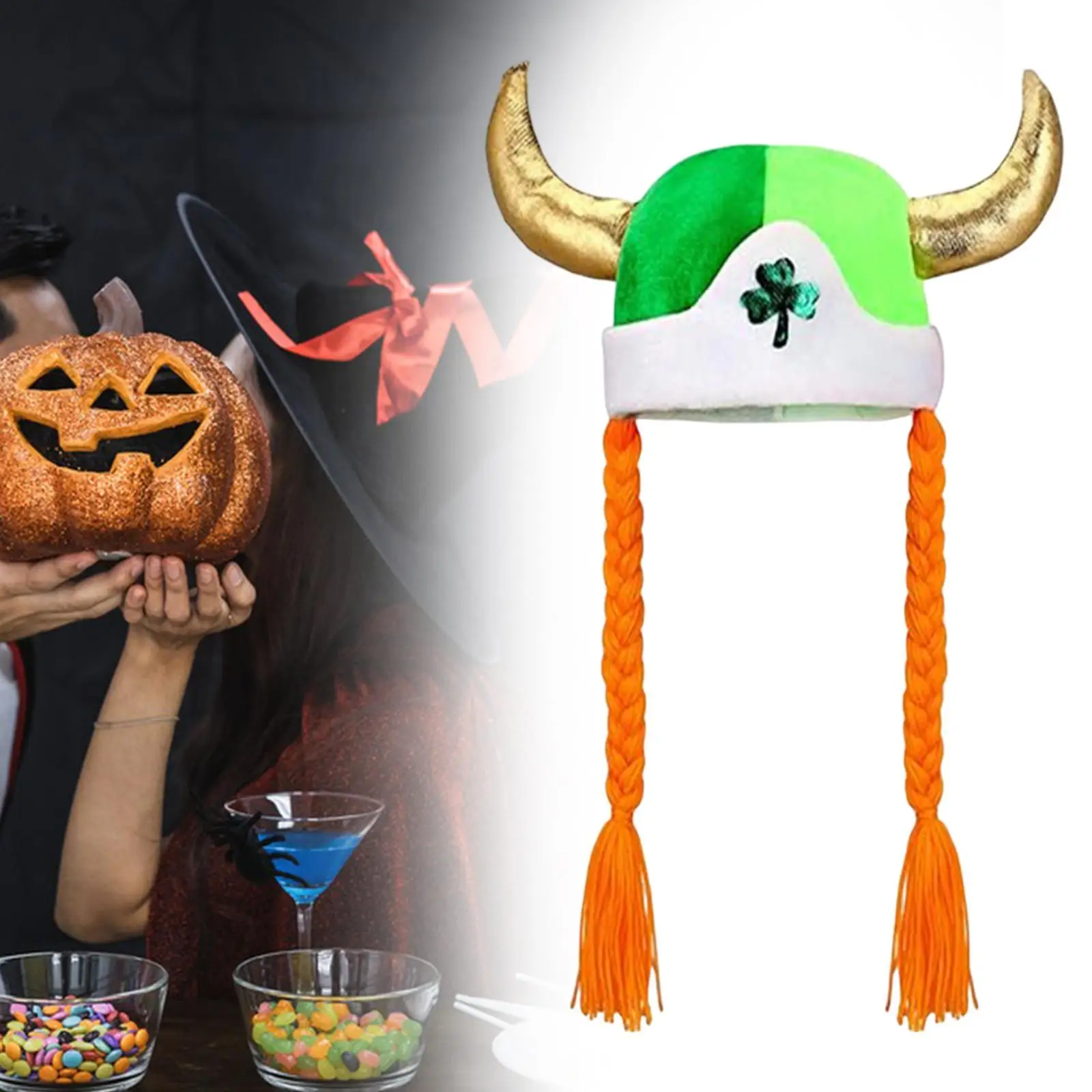Sombrero Decorativo Vikingo con Trenzas para el Día de San Patricio, para Hombres y Mujeres, Ideal para Disfraces, Festivales, Cosplay, Mascaradas y Fiestas