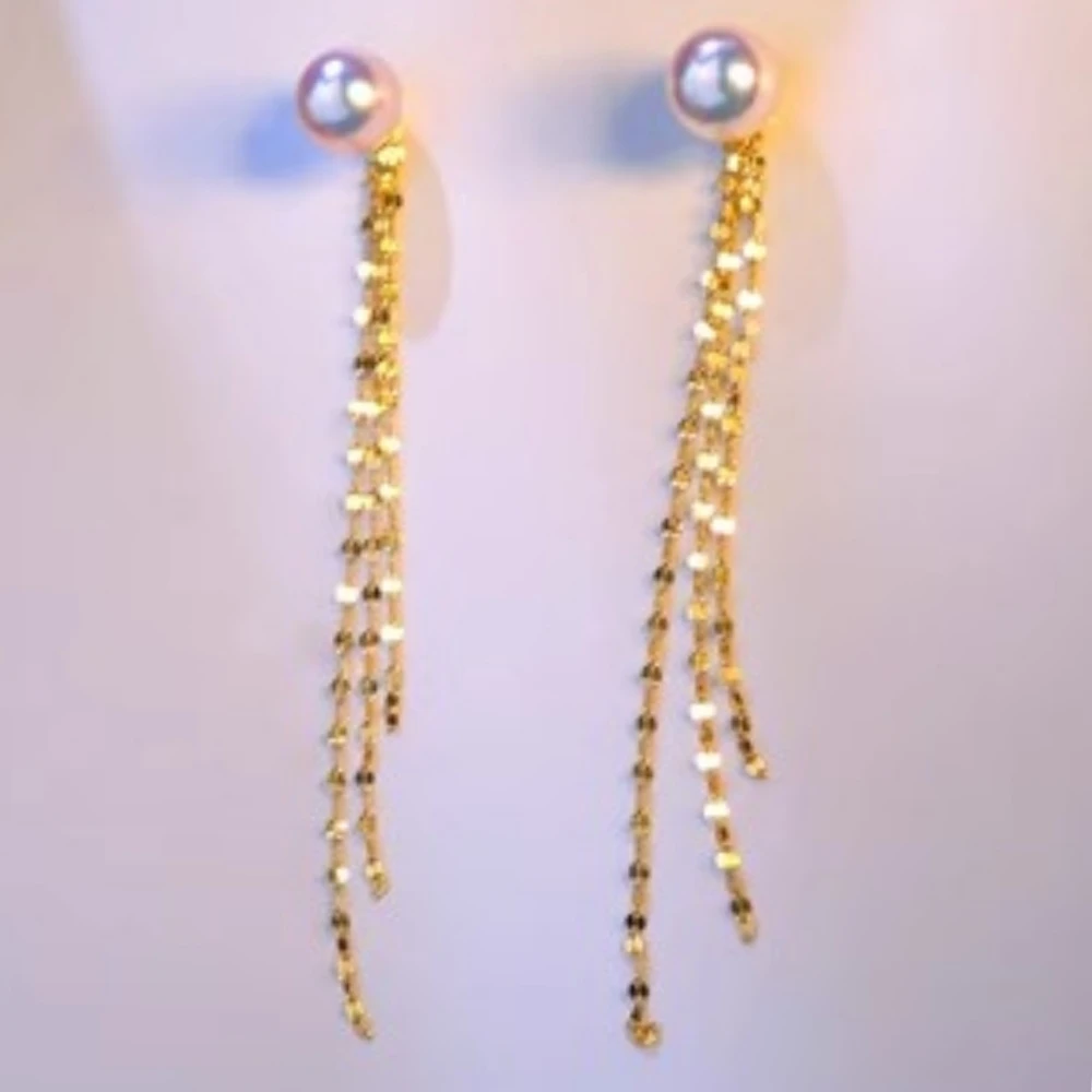 

Fine Jewelry Real 18K Gold Natural Akoya Seawater pearl Pure AU750 Classic Fashion Tassel DesignGift for Women EC1006