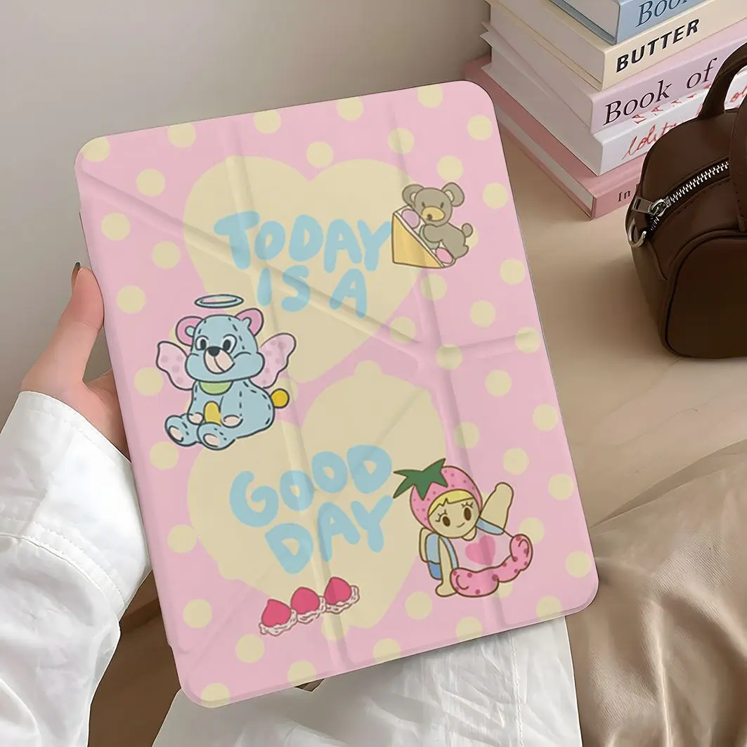 

Pink Cute Strawberry Cow Bear Y2K Tablet Case For iPad Pro 13in 11th M5M4 12.9in A16 7/8/9/10th Air4/5/6/7 11in M2 M3 Mini Cover