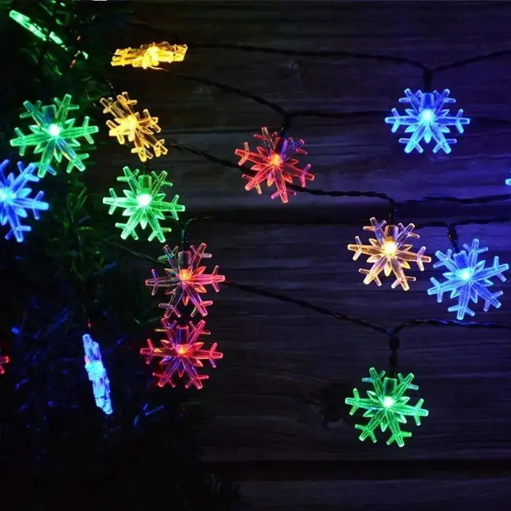 Solar Snowflake Lights String House Decorative Waterproof Fairy Light Warm White Interior Decoration Christmas LED Lights