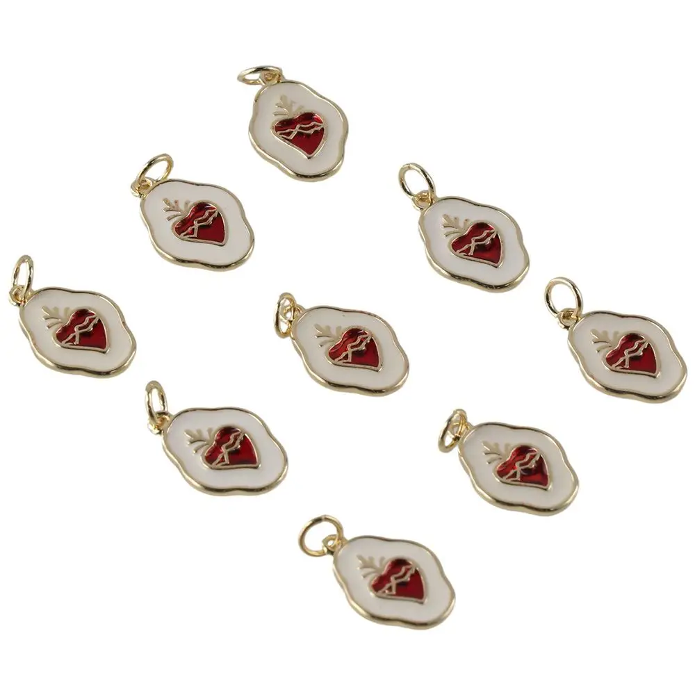 10Pcs Enamel Enamel Vintage Heart Charms 18K Gold Plated Brass Sacred Heart Dangle Jewelry Making Crafting