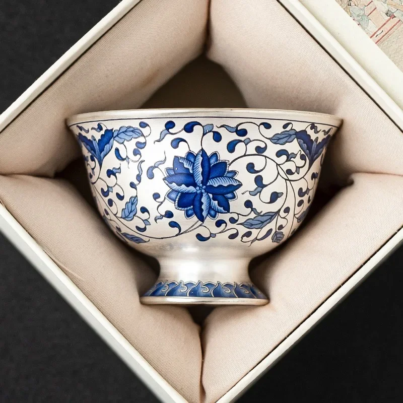 70ML High-grade Twisted Branch Roll Lotus Hand-plated 999 Silver TeaCup Master Cup Kung Fu TeaSet Household Light Luxury TeaCup