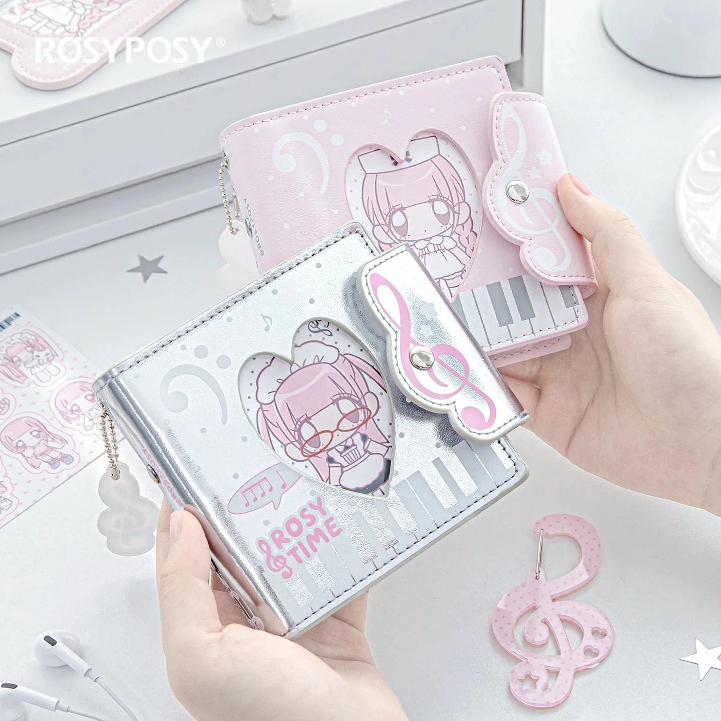 MINKYS Kawaii Album na Karty z Motywem Fal, Skóra PU, 3 Pierścienie, Kpop, 3 Cale, Jedna Kieszeń, Organizer na Karty Idol, Album do Przechowywania — zdjęcie produktu 2
