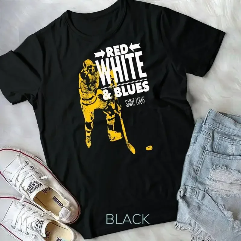 GGT Vermelho Branco e Azul Saint Louis Hockey Camiseta Unissex