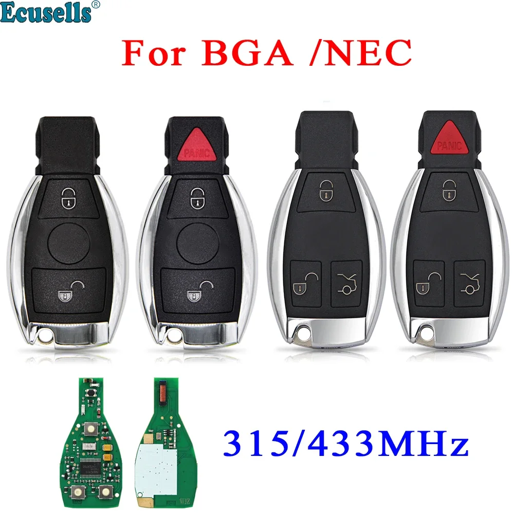 Ecusells New Remote Key Fob 2/3/4 Button BGA NEC Style with Chip for MB 2000+ 315mhz 433MHz Adjustable