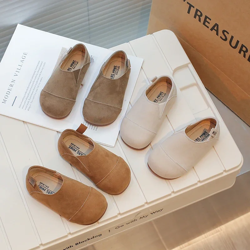 

Girls Loafers Shoes 2025 Fashion Spring Autumn Kids Children Wide Leather Splicing Comfortable Princess Rubber Flat Shoes Baby