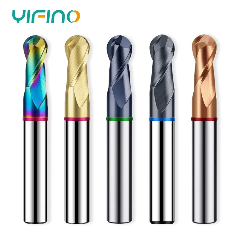 YIFINO HRC50/HRC55/HRC58/HRC60 2-Flute Tungsten Steel Carbide Ball End Milling Cutter CNC Mechanical Machining End Mills Tools