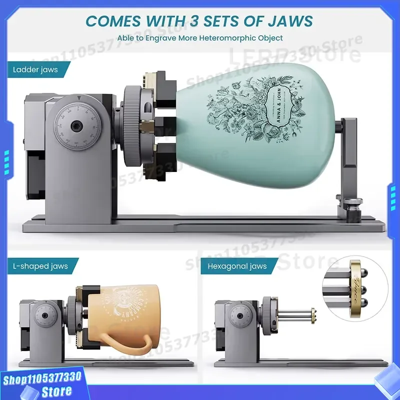 R1 Pro 4 in 1 Rotary Engraving Module with Jaw Chuck and Riser for Round Irregular Objects Multifunctional Laser Accessory