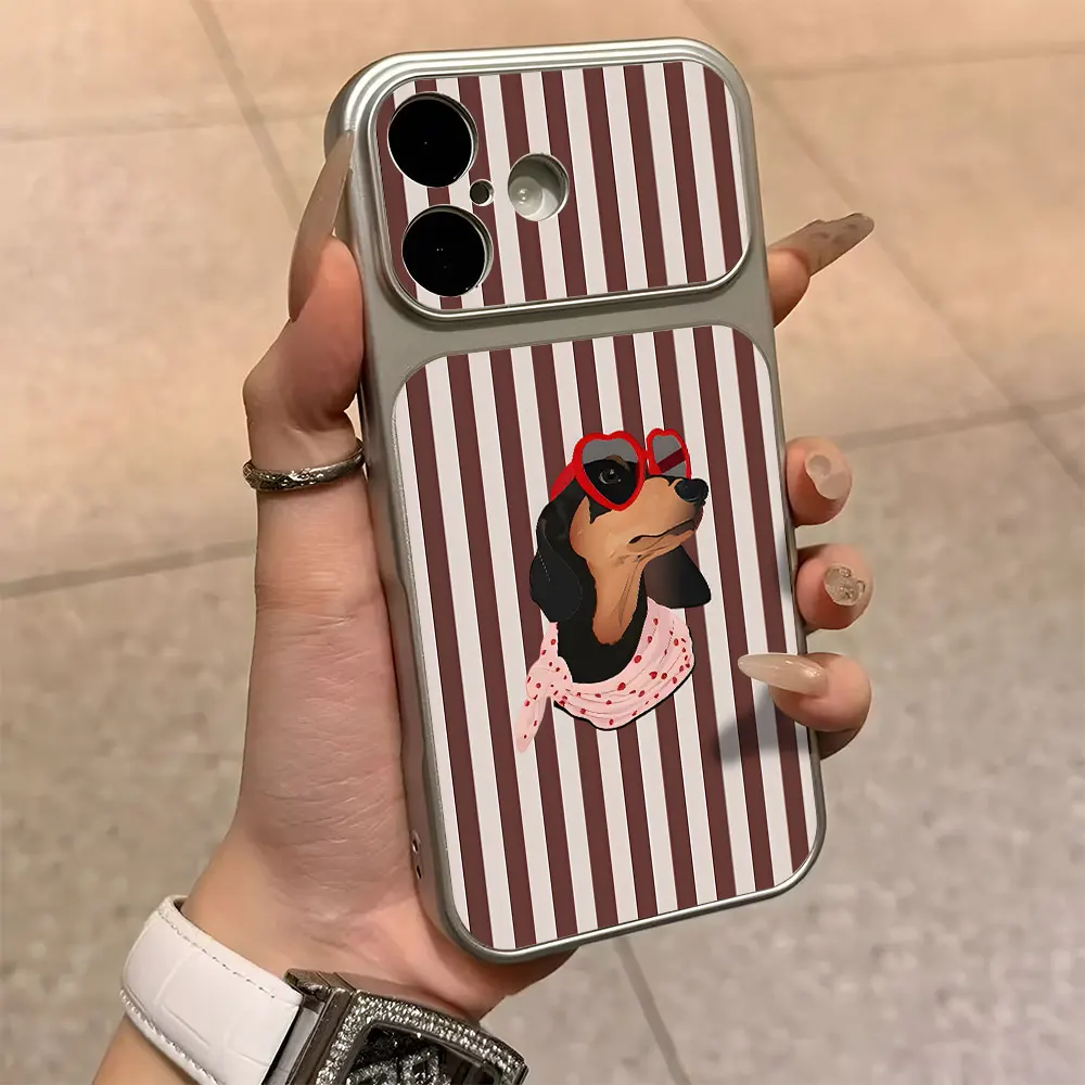 

Brown Stripe Cute Dog Seconds Change 17 Phone Case For iPhone 17 16 15 14 13 12 11 Pro Max 15 14 Plus Large Window Leather Cover