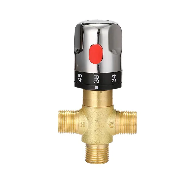 Kitchen & Bathroom Brass Thermostatic Mixing Valve - Temperature Control Valve for Hot & Cold Water