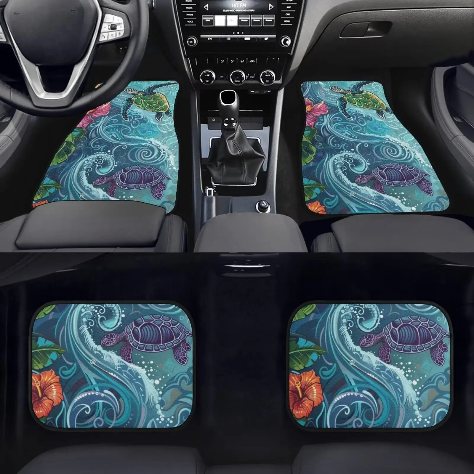 

4 Pieces Sea Turtle Pattern Car Floor Mats Universal Fit Front Rear Auto Carpet With Rubber Backing