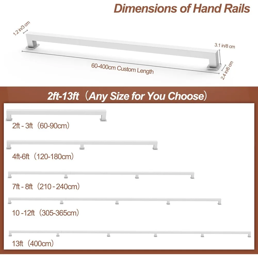 درابزين الدرج الداخلي، درابزين معدني أبيض، مثبت على الحائط، طراز صناعي حديث، يدعم 500 رطل #2