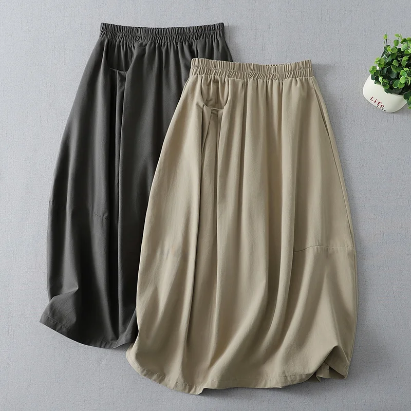 

Romantic Balloon Midi Skirt Elastic Waist Flower Bud Skirt Summer New Style Mountain Brand Cotton Ladies Half-length Skirts