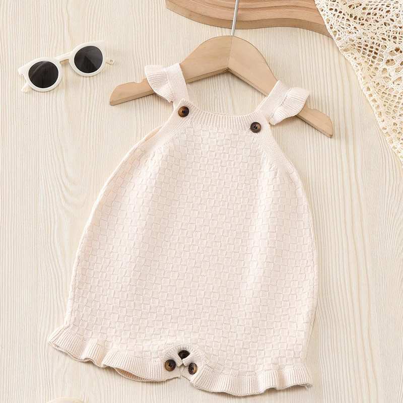 

2025 New Autumn Toddler Baby Girl Boys Sleeveless Solid Color Knitted Romper Infant Baby Girls Boys Knitted Jumpsuit