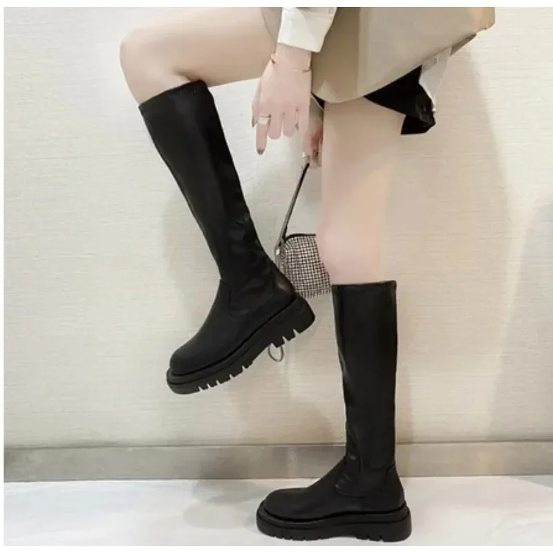 Platform Over Knee Boots Women\'s Slimming High Elastic Boots Knight Boots Wedge-heeled Knee-high Boots Wish