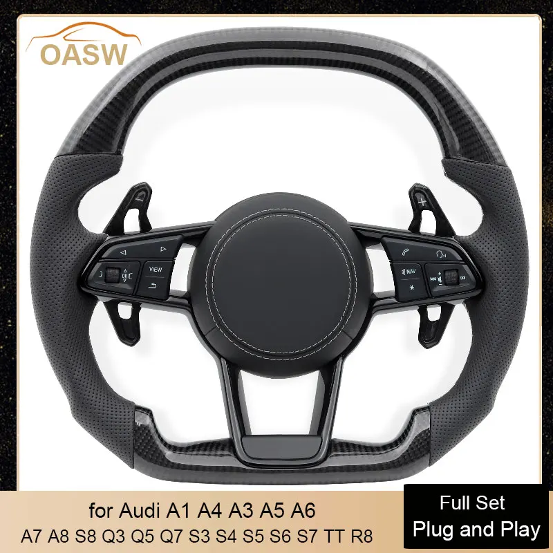 Modyfikacja kierownicy karbonowej w stylu square do Audi A3 A4 A5 A6 A7 A8 S3 S4 S5 S6 S7 S8 Q3 Q5 Q7 Q8 R8 RS RS3 RS4 RS5 RS6 RS7
