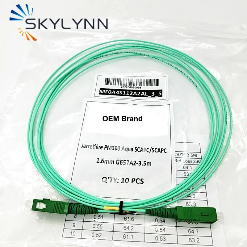 Top Factory OEM Brand 100 Pcs SC/APC-SC/APC Single Mode G657A2 Simplex 1.6mm 3.5 Meter Length Fiber Optic Patch Cord Aqua LSZH