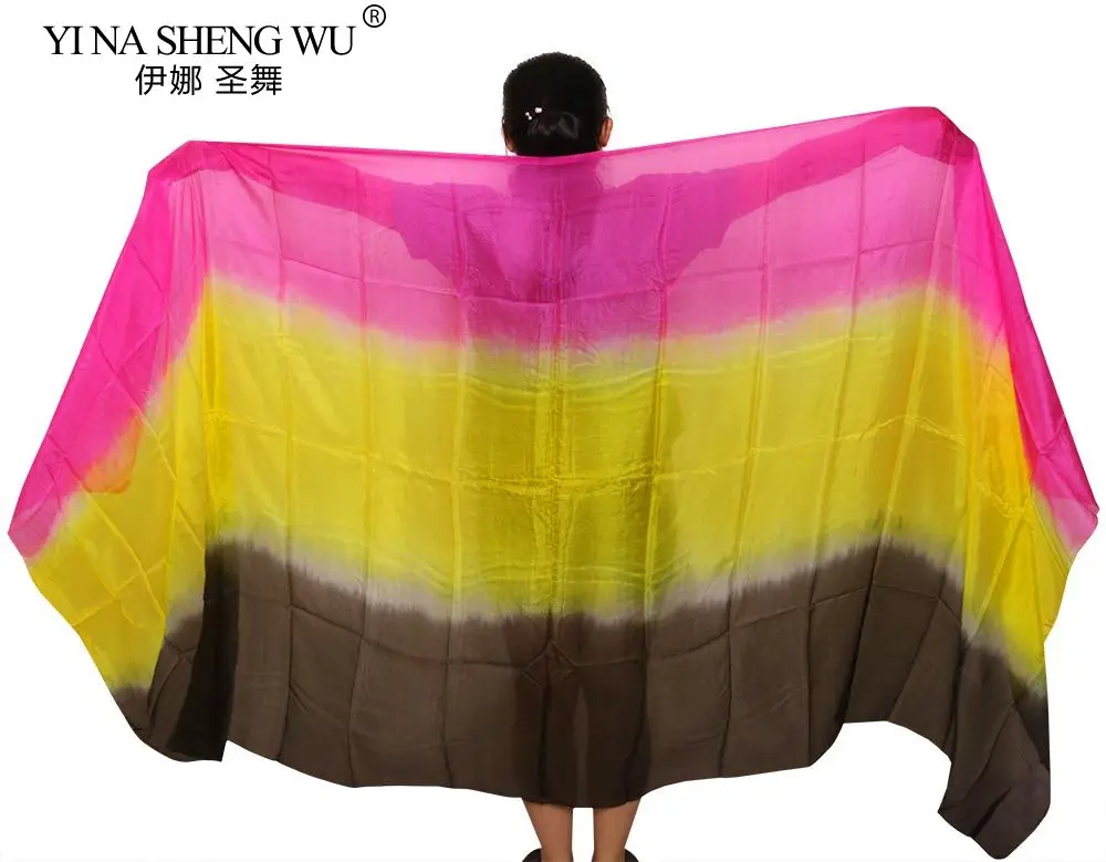 Lenço de seda para dança do ventre, véu adereços para dança do ventre, feminino, leve, lançado à mão, cor gradiente, acessório de performance de dança de seda