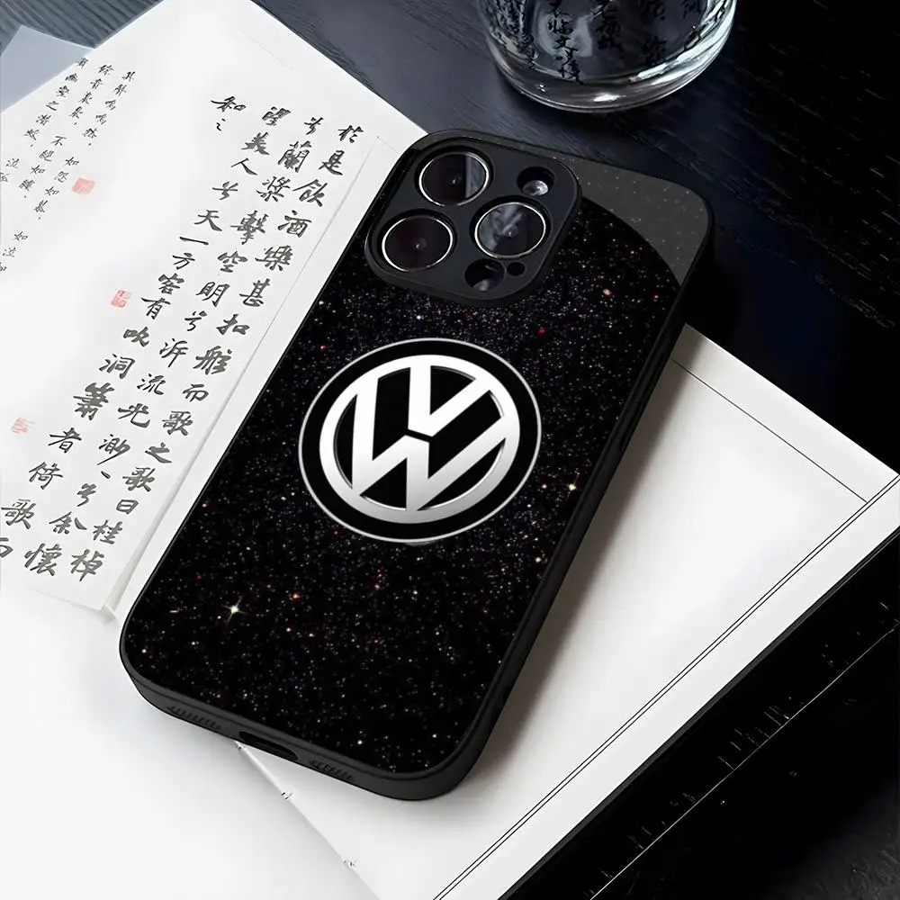 V-VolkswagenESS Car LOGO Phone Case Tempered Glass For iPhone 14 13 12 15 11 Pro XS Max Plus Mini X XR 8 7 6s SE2020 Coque защитное стекло red line tempered glass для смартфона iphone 14 plus прозрачное ут000032386